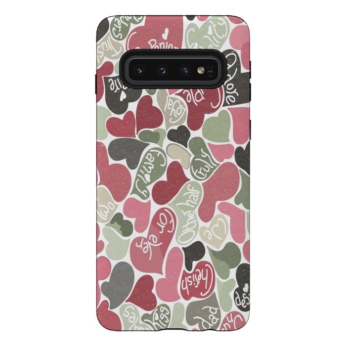Galaxy S10 StrongFit Love hearts with loving words in pink and green by Paula Ohreen