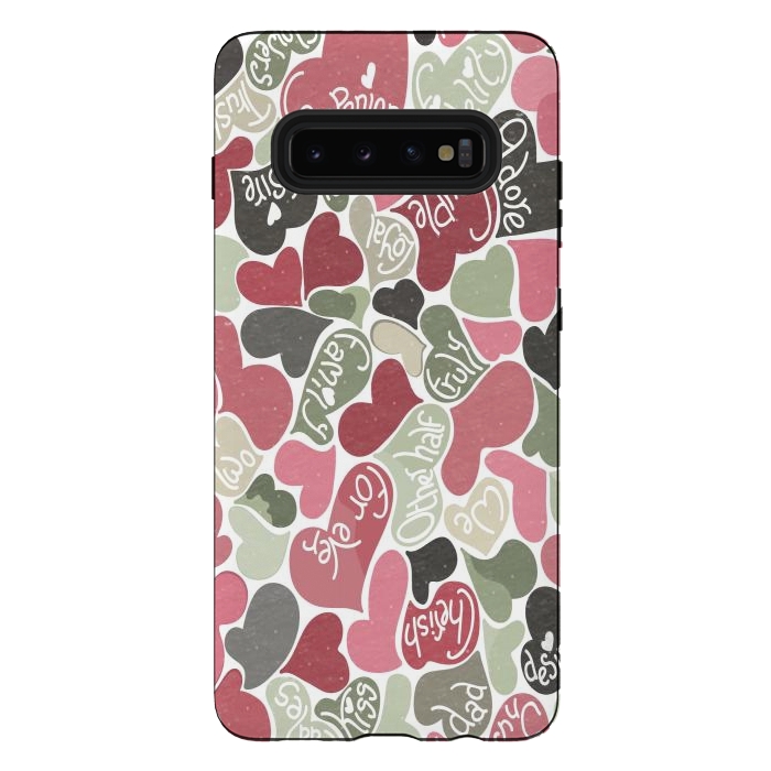 Galaxy S10 plus StrongFit Love hearts with loving words in pink and green by Paula Ohreen