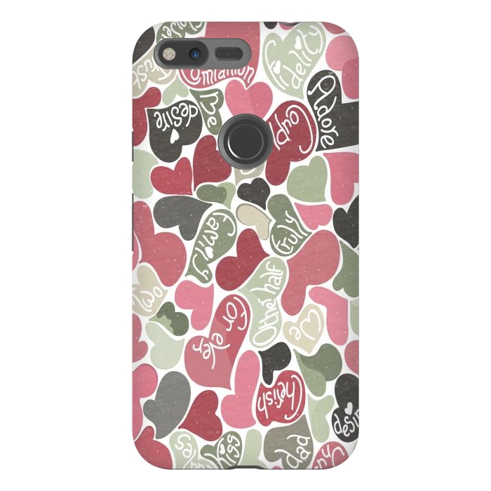 Pixel XL StrongFit Love hearts with loving words in pink and green by Paula Ohreen