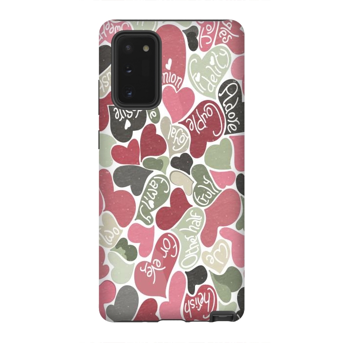 Galaxy Note 20 StrongFit Love hearts with loving words in pink and green by Paula Ohreen