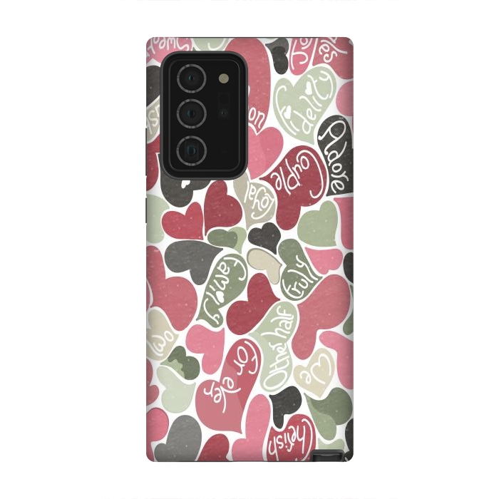 Galaxy Note 20 Ultra StrongFit Love hearts with loving words in pink and green by Paula Ohreen