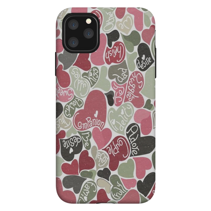 iPhone 11 Pro Max StrongFit Love hearts with loving words in pink and green by Paula Ohreen