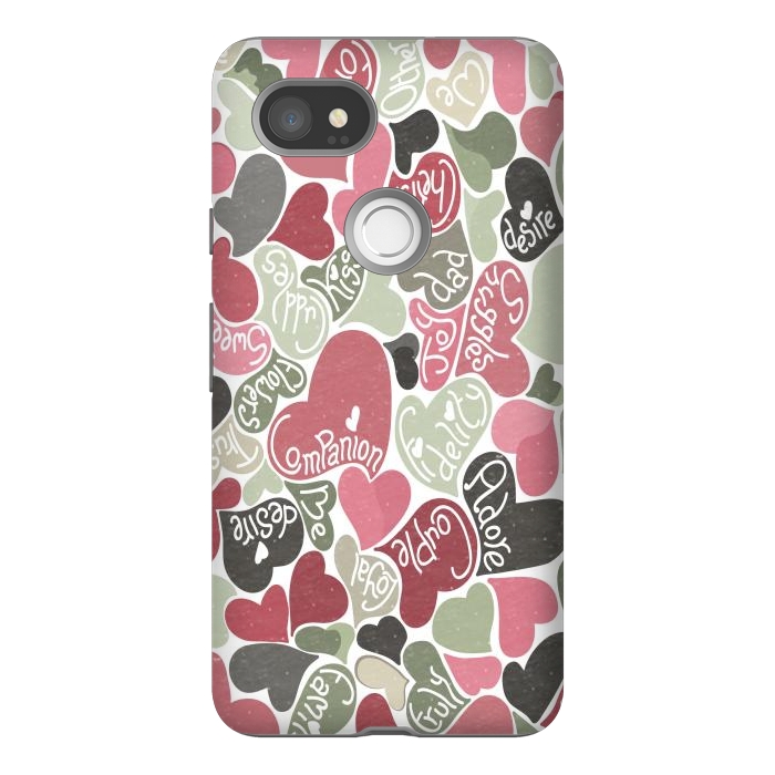 Pixel 2XL StrongFit Love hearts with loving words in pink and green by Paula Ohreen