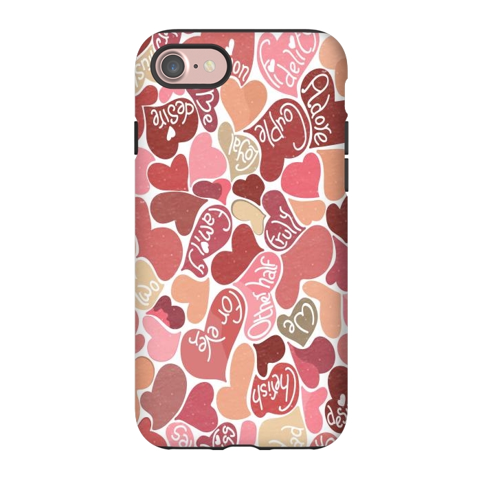 iPhone 7 StrongFit Love hearts with loving words in red and beige by Paula Ohreen