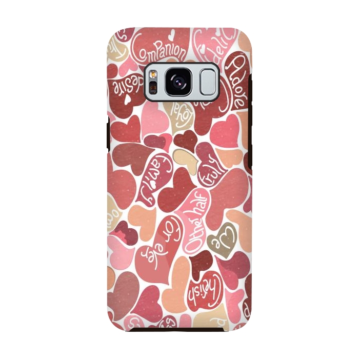 Galaxy S8 StrongFit Love hearts with loving words in red and beige by Paula Ohreen