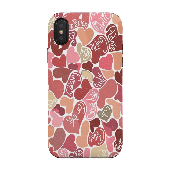 iPhone Xs / X StrongFit Love hearts with loving words in red and beige by Paula Ohreen