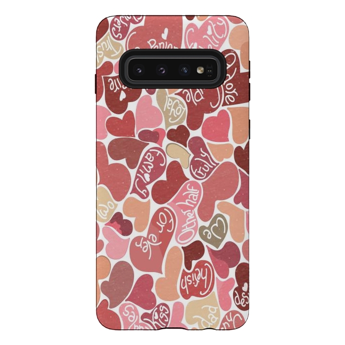 Galaxy S10 StrongFit Love hearts with loving words in red and beige by Paula Ohreen