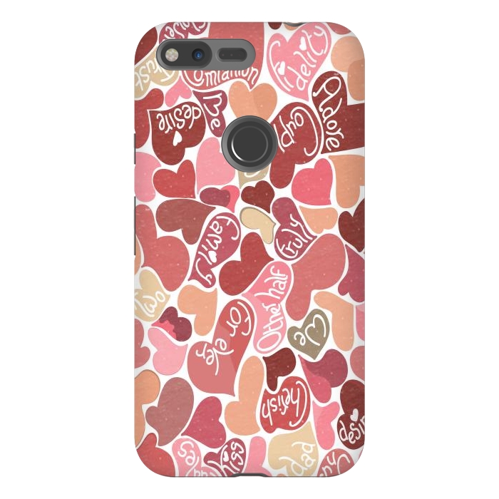 Pixel XL StrongFit Love hearts with loving words in red and beige by Paula Ohreen