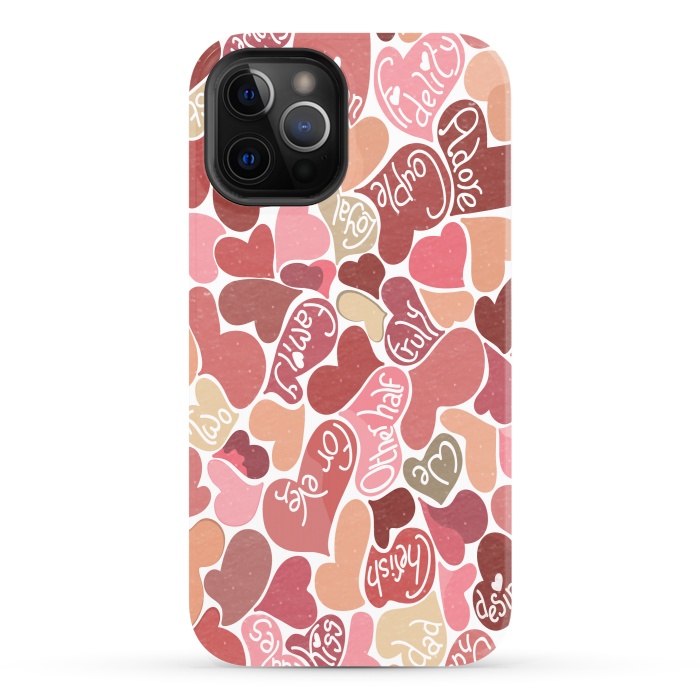 iPhone 12 Pro StrongFit Love hearts with loving words in red and beige by Paula Ohreen