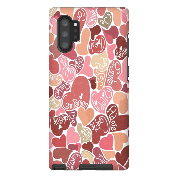 Galaxy Note 10 plus StrongFit Love hearts with loving words in red and beige by Paula Ohreen