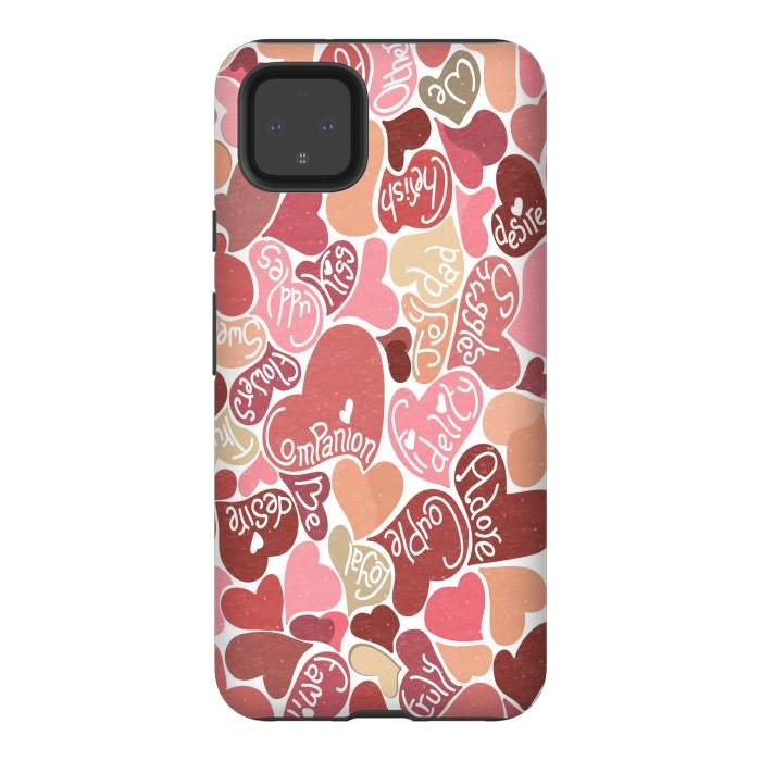 Pixel 4XL StrongFit Love hearts with loving words in red and beige by Paula Ohreen
