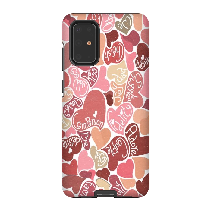 Galaxy S20 Plus StrongFit Love hearts with loving words in red and beige by Paula Ohreen