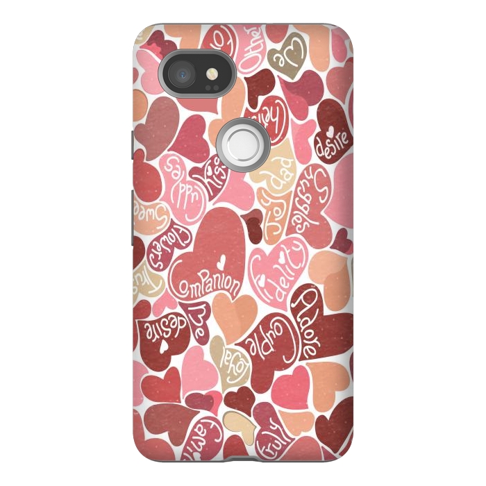Pixel 2XL StrongFit Love hearts with loving words in red and beige by Paula Ohreen
