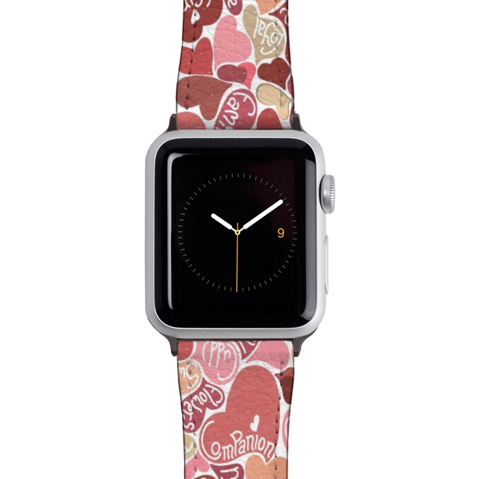 Watch 42mm / 44mm Strap PU leather Love hearts with loving words in red and beige by Paula Ohreen