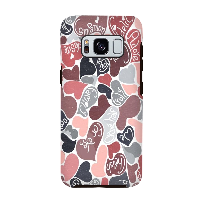 Galaxy S8 StrongFit Love hearts with loving words in pink and grey by Paula Ohreen