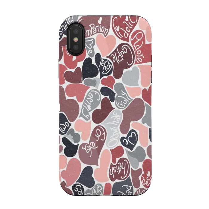 iPhone Xs / X StrongFit Love hearts with loving words in pink and grey by Paula Ohreen