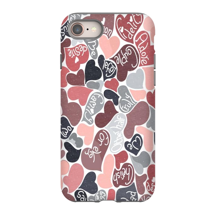 iPhone 8 StrongFit Love hearts with loving words in pink and grey by Paula Ohreen