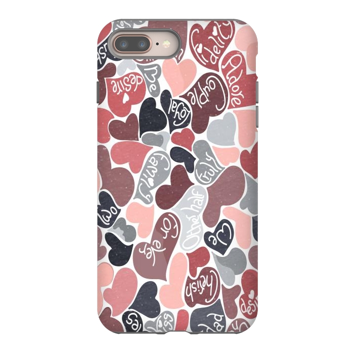 iPhone 8 plus StrongFit Love hearts with loving words in pink and grey by Paula Ohreen