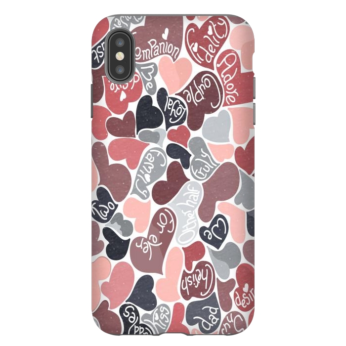 iPhone Xs Max StrongFit Love hearts with loving words in pink and grey by Paula Ohreen