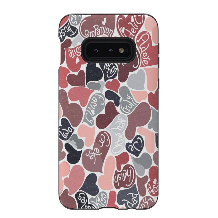 Galaxy S10e StrongFit Love hearts with loving words in pink and grey by Paula Ohreen