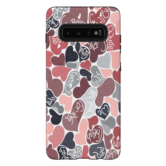 Galaxy S10 plus StrongFit Love hearts with loving words in pink and grey by Paula Ohreen