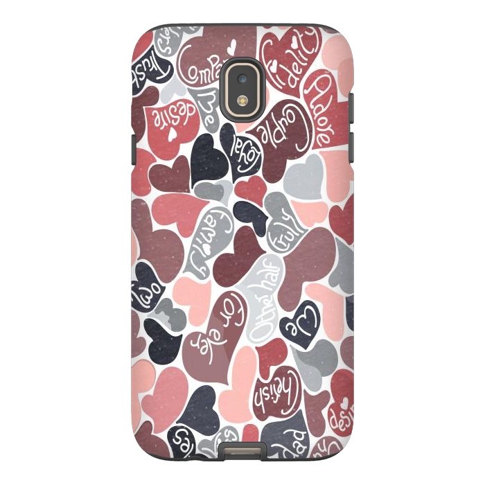 Galaxy J7 StrongFit Love hearts with loving words in pink and grey by Paula Ohreen