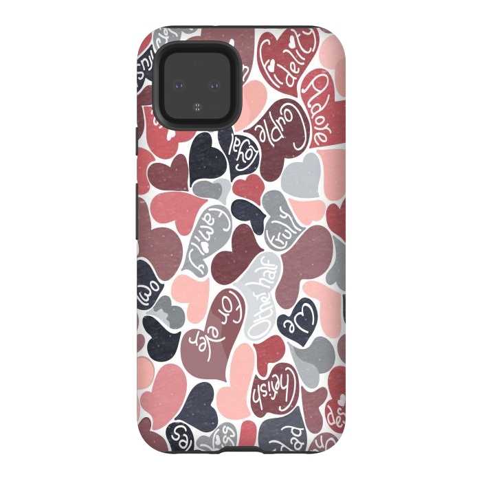Pixel 4 StrongFit Love hearts with loving words in pink and grey by Paula Ohreen
