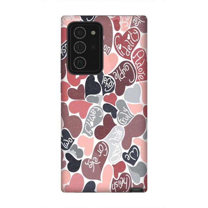Galaxy Note 20 Ultra StrongFit Love hearts with loving words in pink and grey by Paula Ohreen