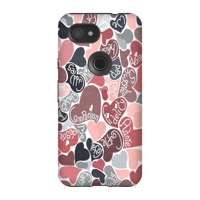 Pixel 3A StrongFit Love hearts with loving words in pink and grey by Paula Ohreen