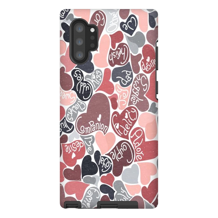 Galaxy Note 10 plus StrongFit Love hearts with loving words in pink and grey by Paula Ohreen
