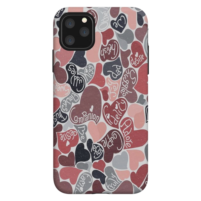 iPhone 11 Pro Max StrongFit Love hearts with loving words in pink and grey by Paula Ohreen