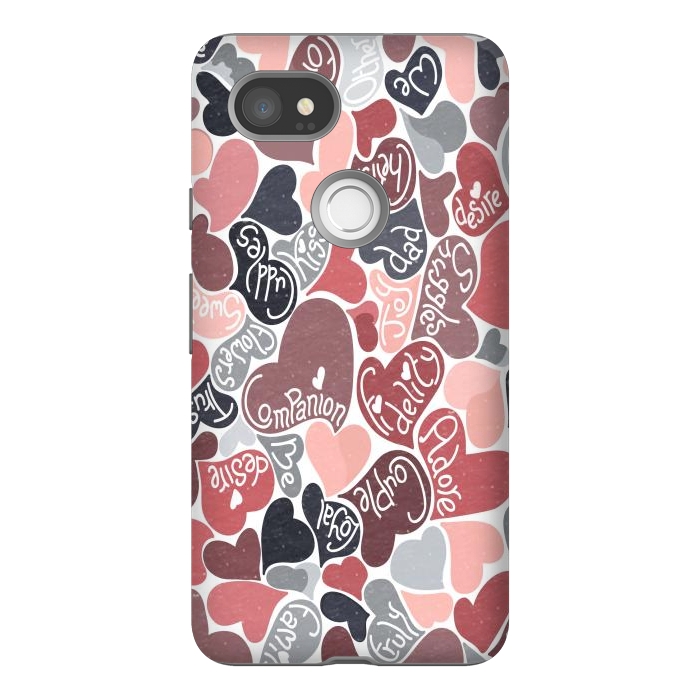 Pixel 2XL StrongFit Love hearts with loving words in pink and grey by Paula Ohreen