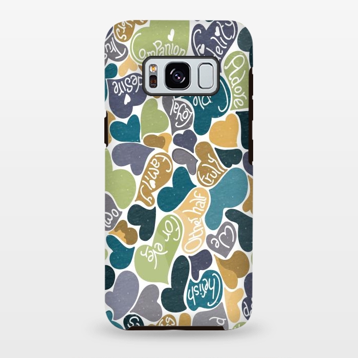 Galaxy S8 plus StrongFit Love hearts with loving words in blue and green by Paula Ohreen