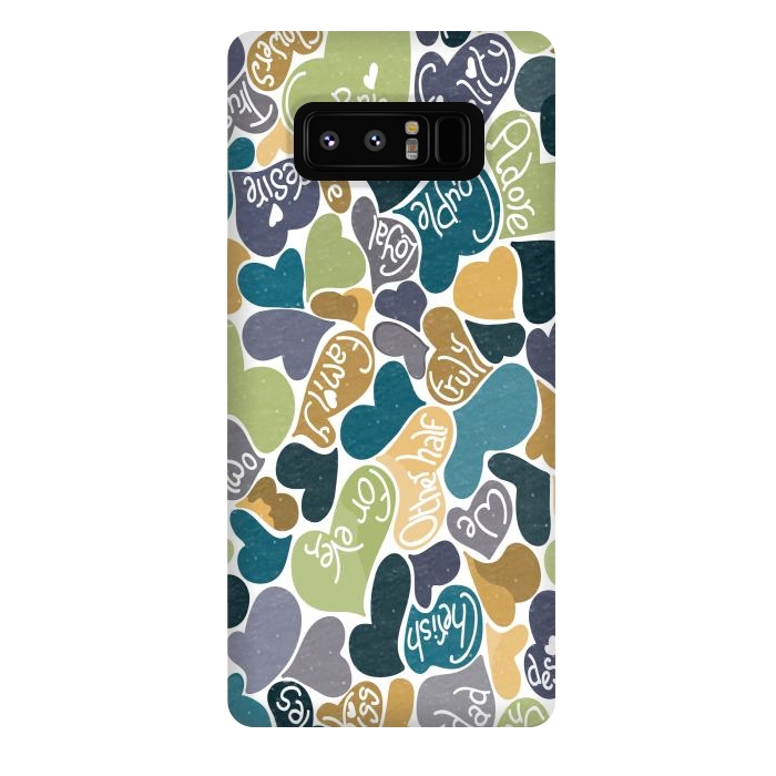 Galaxy Note 8 StrongFit Love hearts with loving words in blue and green by Paula Ohreen