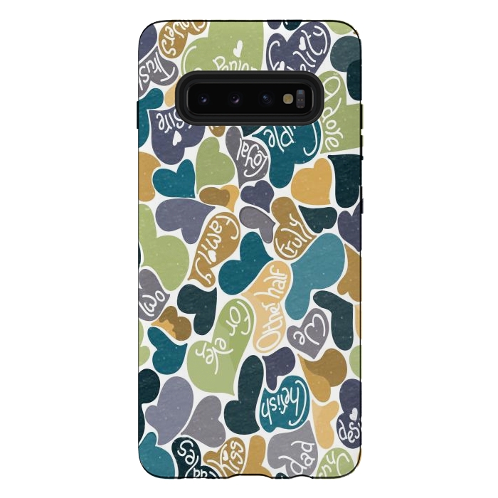 Galaxy S10 plus StrongFit Love hearts with loving words in blue and green by Paula Ohreen