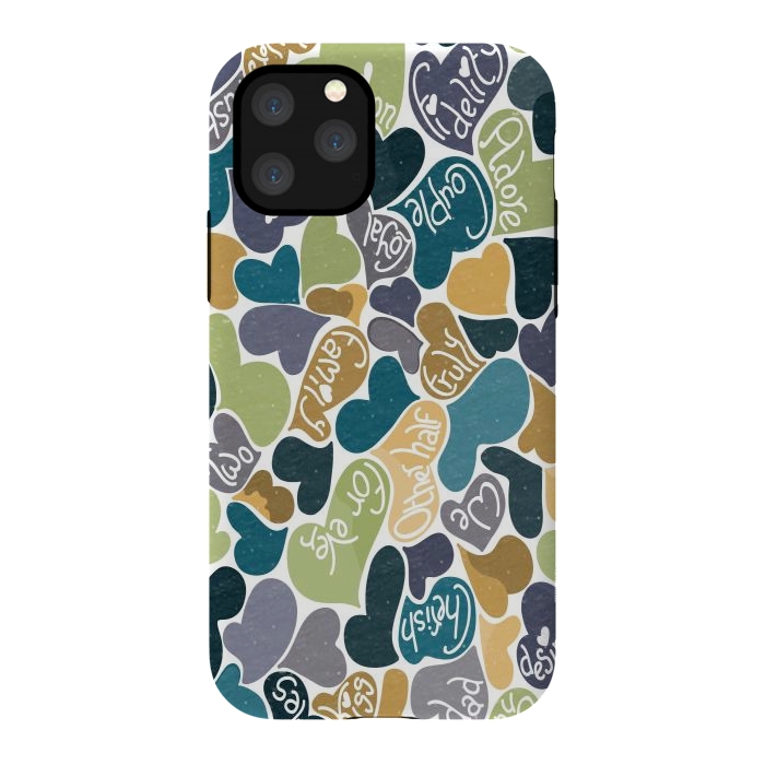 iPhone 11 Pro StrongFit Love hearts with loving words in blue and green by Paula Ohreen
