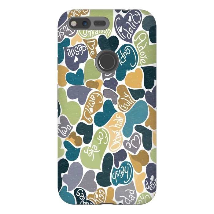 Pixel XL StrongFit Love hearts with loving words in blue and green by Paula Ohreen