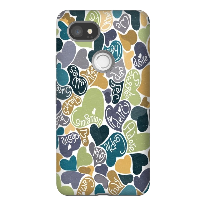Pixel 2XL StrongFit Love hearts with loving words in blue and green by Paula Ohreen