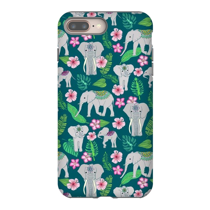iPhone 7 plus StrongFit Elephants of the Jungle on Green by Tangerine-Tane
