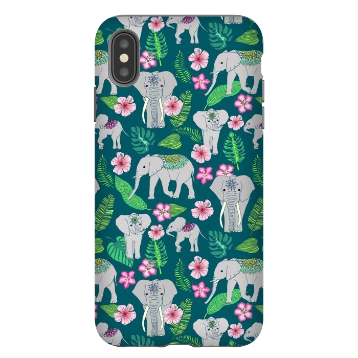iPhone Xs Max StrongFit Elephants of the Jungle on Green by Tangerine-Tane