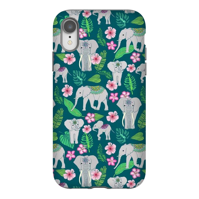iPhone Xr StrongFit Elephants of the Jungle on Green by Tangerine-Tane