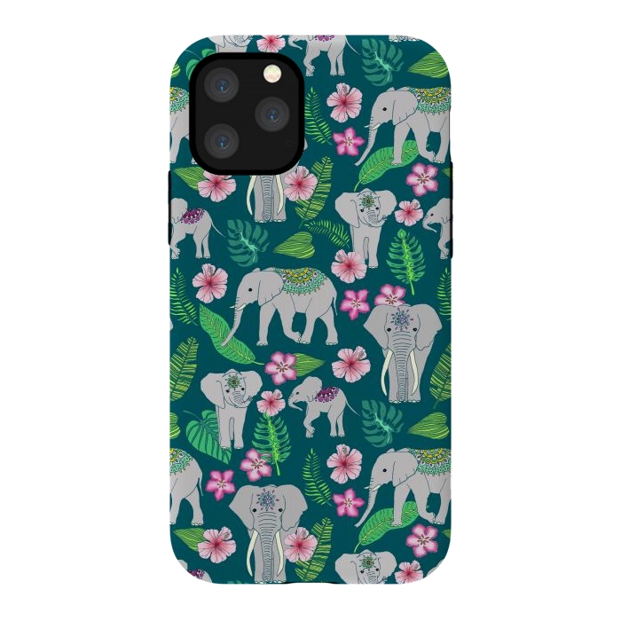 iPhone 11 Pro StrongFit Elephants of the Jungle on Green by Tangerine-Tane