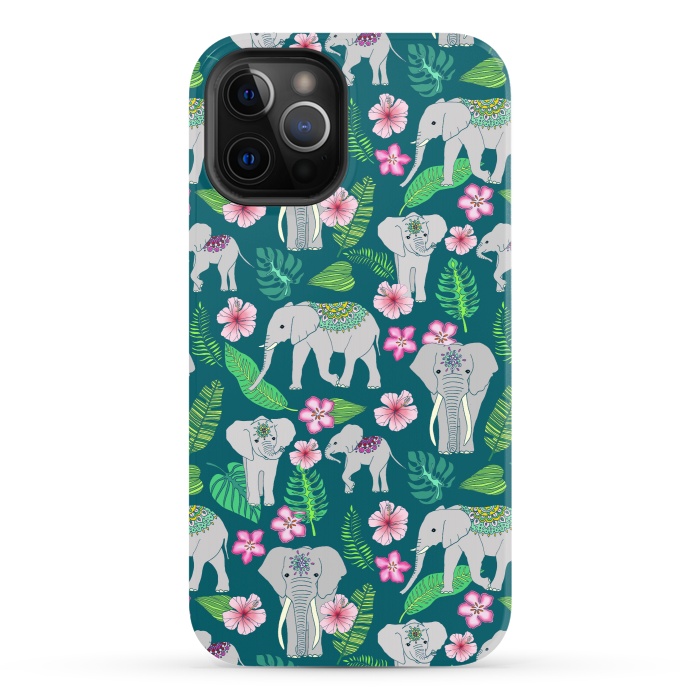 iPhone 12 Pro StrongFit Elephants of the Jungle on Green by Tangerine-Tane