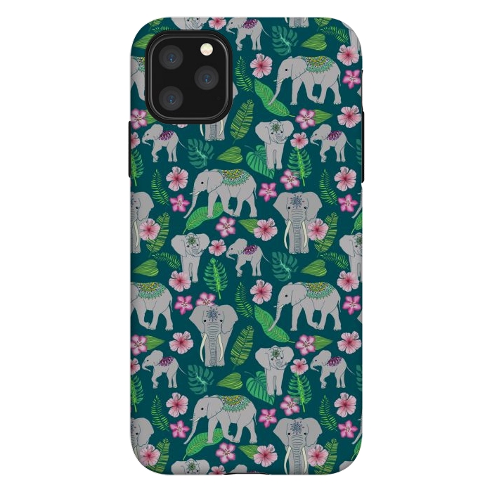 iPhone 11 Pro Max StrongFit Elephants of the Jungle on Green by Tangerine-Tane