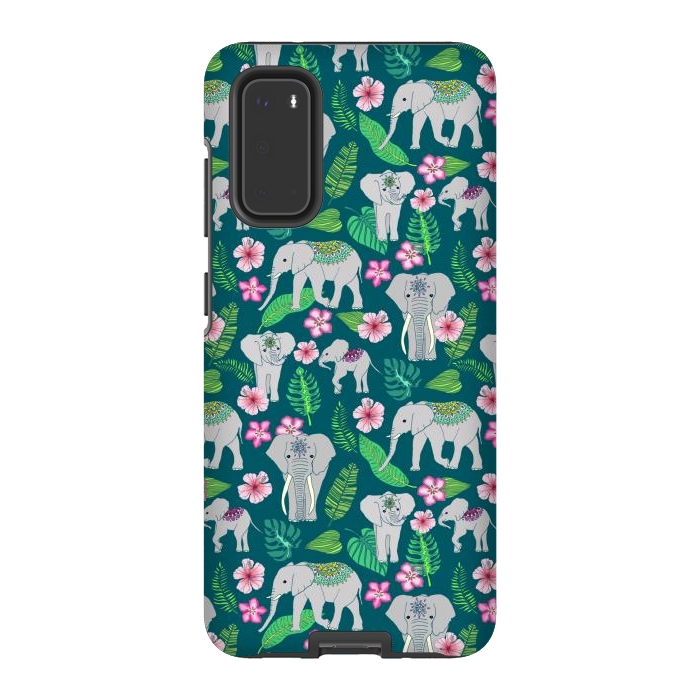 Galaxy S20 StrongFit Elephants of the Jungle on Green by Tangerine-Tane