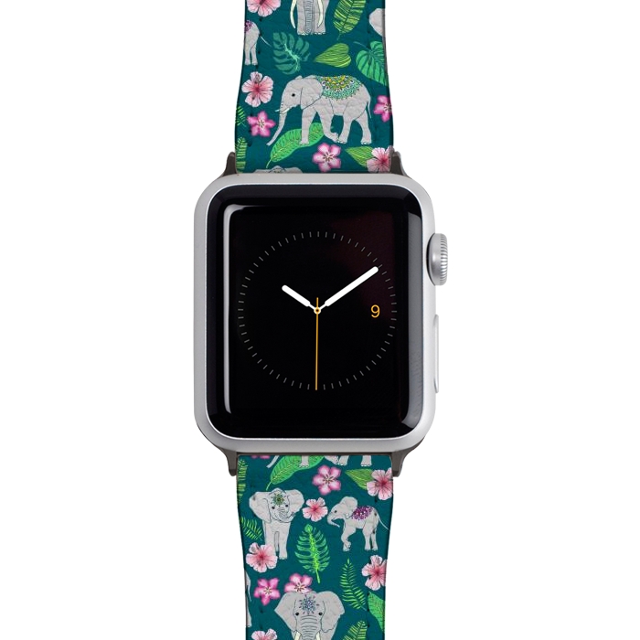 Watch 38mm / 40mm Strap PU leather Elephants of the Jungle on Green by Tangerine-Tane