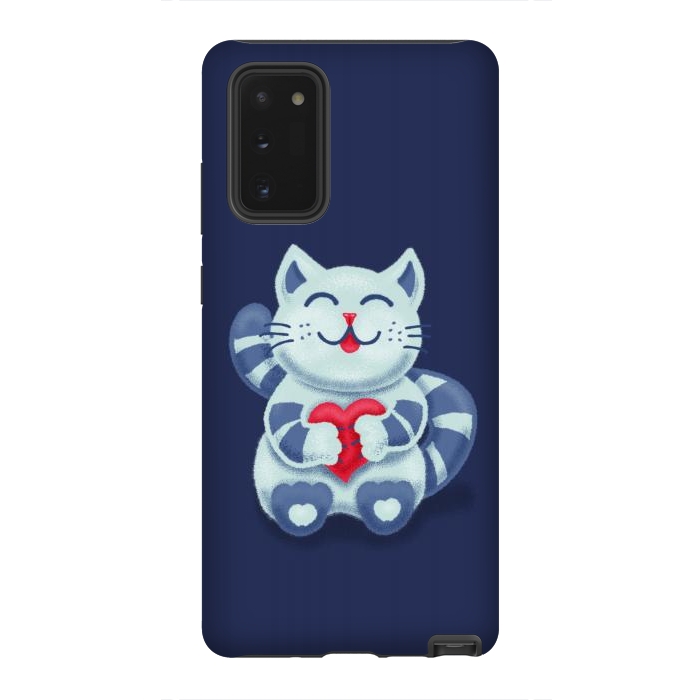 Galaxy Note 20 StrongFit Cute Blue Kitty With Heart In Love by Boriana Giormova
