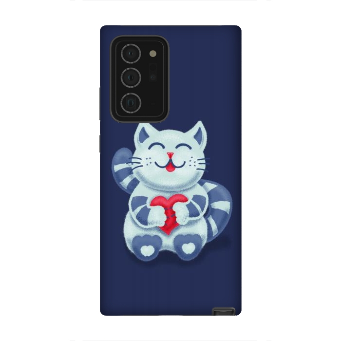 Galaxy Note 20 Ultra StrongFit Cute Blue Kitty With Heart In Love by Boriana Giormova