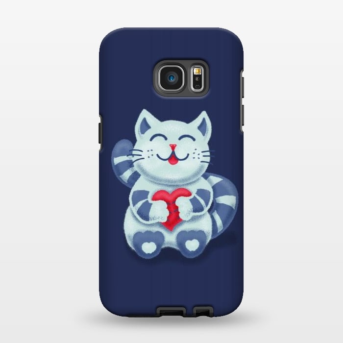 Galaxy S7 EDGE StrongFit Cute Blue Kitty With Heart In Love by Boriana Giormova