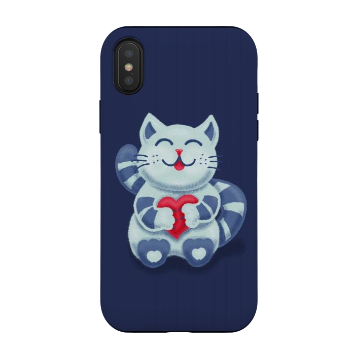 iPhone Xs / X StrongFit Cute Blue Kitty With Heart In Love by Boriana Giormova